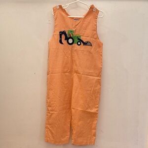 Orange Check Kids Longall with Tractor Applique